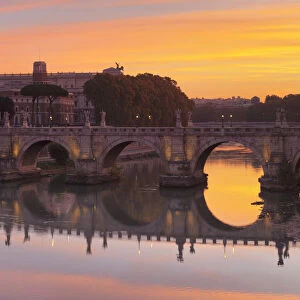 Ponte Sant Angelo Bridge at sunrise, UNESCO World Heritage Site, Tiber River, Rome