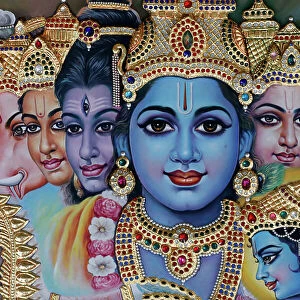 Sri Krishnan Hindu temple, blue-skinned Krishna, the Hindu deity of love and compassion, Singapore, Southeast Asia, Asia