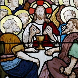 Stained glass depicting the Last Supper at Saint-HonorA d Eylau church, Paris