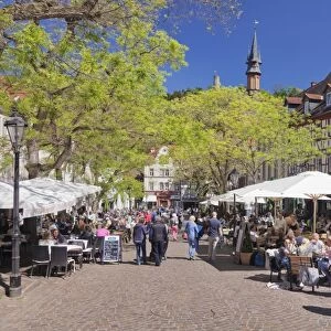 Street cafes at market place, Weinheim, Baden-Wurttemberg, Germany, Europe