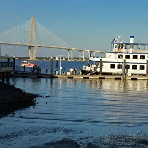 Tour Boat and Arthur Ravenel Jr. Bridge, Liberty Square, Charleston, South Carolina