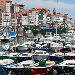 Traditional fishing boats moored in the harbour in Lekeitio, Basque Country (Euskadi)