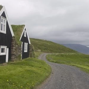 Typical, wooden turf houses covered with grass, Skaftafell National Park