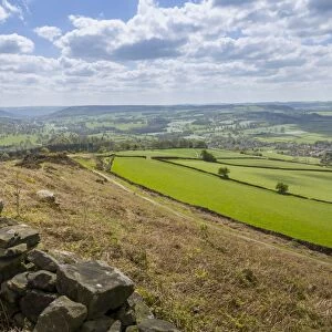 View from Baslow Edge towards Baslow Village and Chatsworth Park, Derbyshire Dales