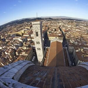 View from the top of dome of Brunelleschi to the Campanile di Giotto, the belltower of the Duomo