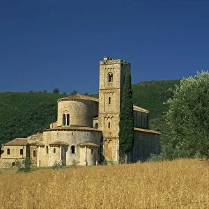 View across field to the abbey of Santo Antimo