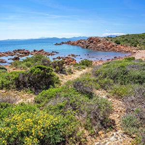 View of rugged coastline from Capo Coda Cavallo, Sardinia, Italy, Mediterranean, Europe