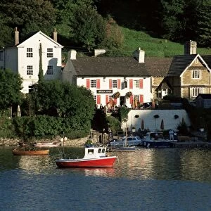 View to the Swan Inn at Noss Mayo, from the village of Newton Ferrers, near Plymouth