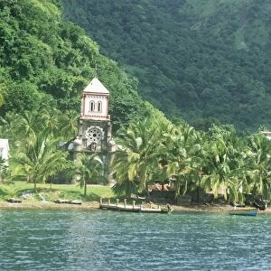 Village of Soufriere and church from the sea