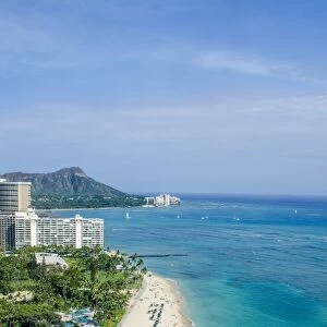 Waikiki Beach and Diamond Head, Waikiki, Honolulu, Oahu, Hawaii, United States of America