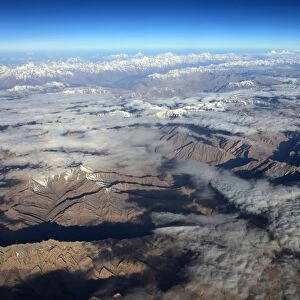 The Zanskar Range of the Indian Himalaya seen from the air, looking north west towards the western Karakorum mountains and K2 in the distance