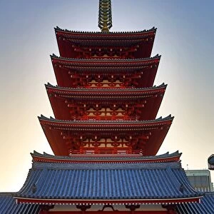 Japanese Pagoda silhouette at sunset at the Sensoji Asakusa Kannon Temple, Tokyo, Japan