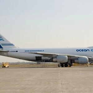 Ocean Airlines 747 Cargo at Brescia Italy with nose Cargo open