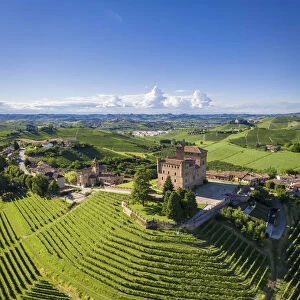 Aerial view of the medieval Castello di Grinzane Cavour
