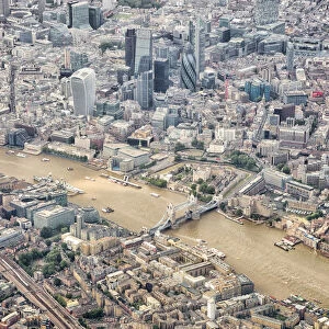 Aerial view over River Thames, London, England, UK