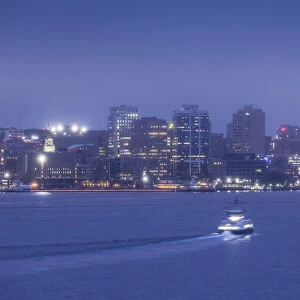 Canada, Nova Scotia, Halifax, Halifax city skyline from Dartmouth, dawn