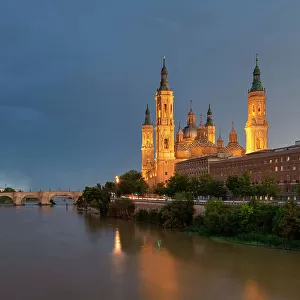 Cathedral-Basilica of Our Lady of the Pillar along the Ebro River, Zaragoza, Aragon, Spain