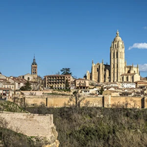 City skyline with the Gothic Cathedral, Segovia, Castile and Leon, Spain