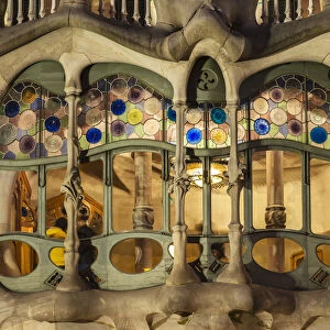 Close-up view of the large window on the facade of Casa Batllo, Barcelona, Catalonia