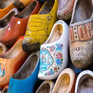 Collection of the traditional wooden shoes aa or clogs aa in the Zaanse Schans museum