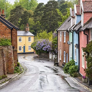 Colourful houses on the Angel Lane in Woodbridge, Suffolk, England