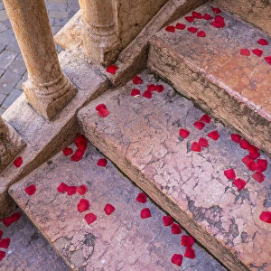 Confetti on steps leading to the Torre di Lamberti, Verona, Veneto, Italy