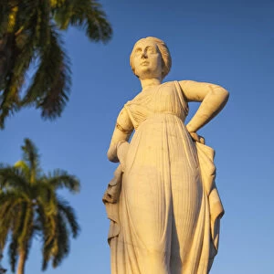Cuba, Trinidad, Statue of the Greek muse Terpsicore at Plaza Mayor with Brunet Palace