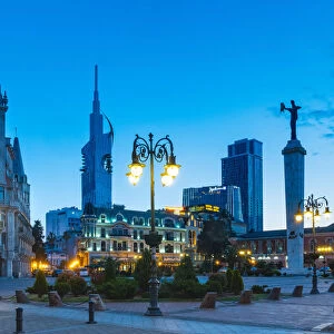 Europe square at twilight in the center of the city. Batumi, Agiara region, Georgia