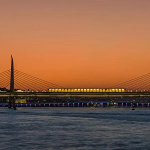 Golden Horn Metro Bridge at sunset, Istanbul, Turkey