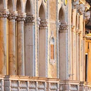 Detail of the Gothic Facade of the Palazzo Barbaro on the Canal Grande, Venice, Veneto