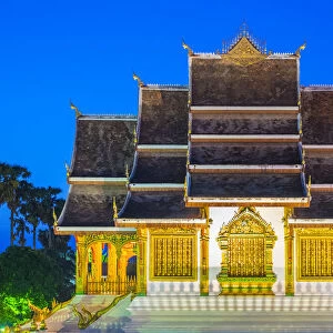 Haw Pha Bang temple on the grounds of the Royal Palace Museum in Luang Prabang at night