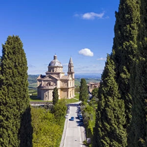 Italy, Tusany, Sanctuary San Biagio and Cypress Trees near Montepulciano