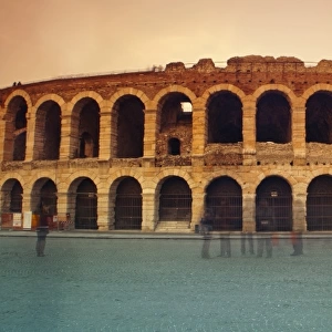 Italy, Veneto, Verona, Western Europe; The fames Arena di Verona; dating back to the Romans seved for spectacles for gladiators and exotic animals and today serves mainly as an open-air