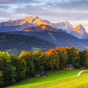 Look from Pfeifers Alp at Mount Zugspitze, Wetterstein Range, Werdenfelser Land
