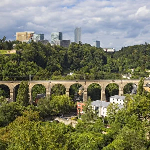 Luxembourg, Luxembourg City, View of Pfaffenthal train viaduct and Kirchberg plateau