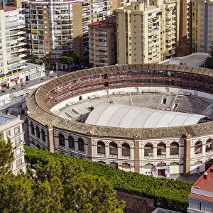 Malagueta Bullring Stadium, elevated view, Malaga, Andalusia, Spain