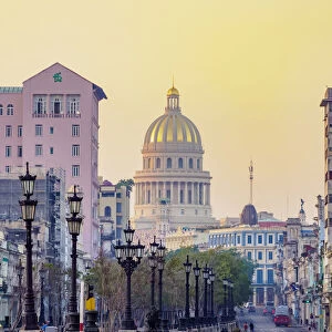 Paseo del Prado and El Capitolio at sunrise, Havana, La Habana Province, Cuba