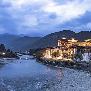 Punakha Dzong at night, Punakha, Punakha District, Bhutan