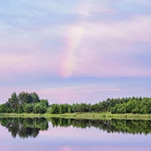 Rainbow over Wilkow Artificial Lake, Swietokrzyskie Voivodeship, Poland