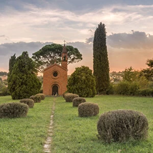 the red church of Pomelasca at sunset, Inverigo, Brianza, Como province, Lombardy