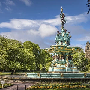 Ross Fountain with the Parish Church of St. Cuthbert in Princes Street Gardens, Edinburgh
