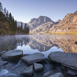 Stepping stones over Silver Lake in the Eastern Sierras, June Lakes, California, USA