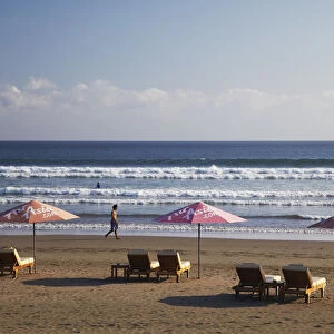 Sun loungers on Legian beach, Bali, Indonesia