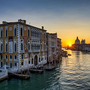 View of Grand Canal from Accademia Bridge at Sunrise, Venice, Italy