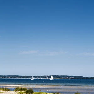 View from Laboe over the fjord, Kiel fjord, Baltic coast, Schleswig-Holstein, Germany