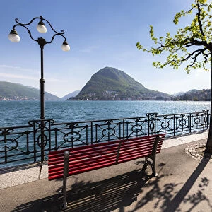 View of Lugano lakefront on a spring day, Canton Ticino, Switzerland