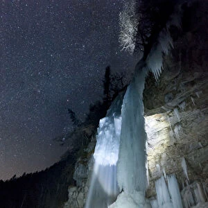 The waterfall of the hell (cascata dell Inferno) completely frozen seen in a