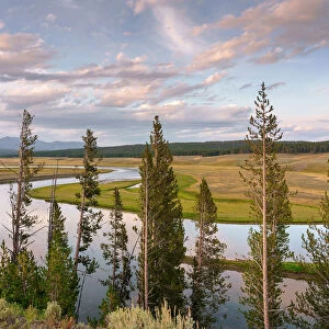 Yellowstone River in Lamar Valley at sunset, Yellowstone National Park, Wyoming, Usa