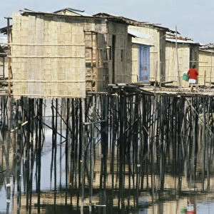 ECUADOR, Guayas Province, Guayaquil Slum housing with stilt buildings built over