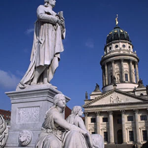 GERMANY, Berlin The Friedrich Schiller Memorial statue by Reinhold Begas in front of